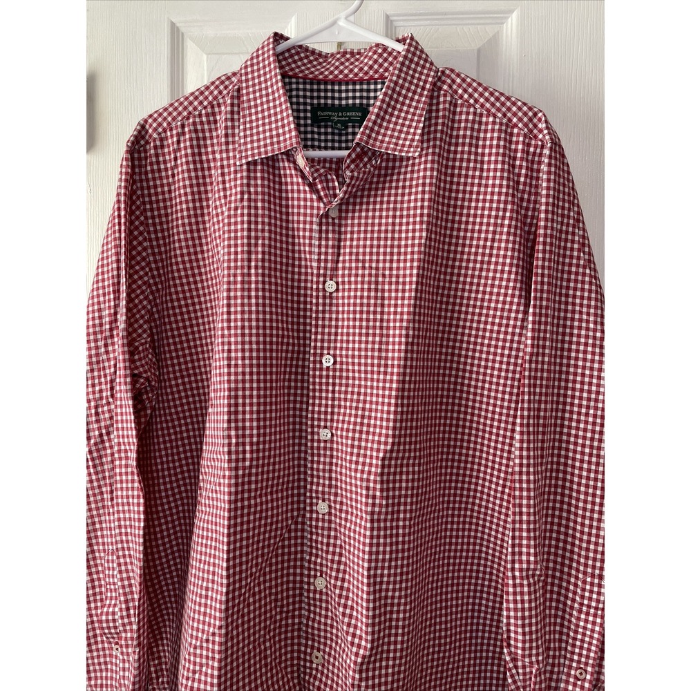 Fairway & Greene Mens Button Up Shirt Cotton XLarge Red White Check Long Sleeve - Picture 2 of 16